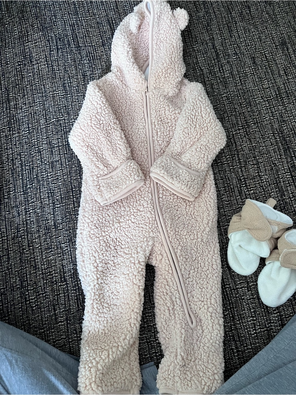 The Children's Place Sherpa Hooded One-Piece in Light Pink with Bonus 2T Booties